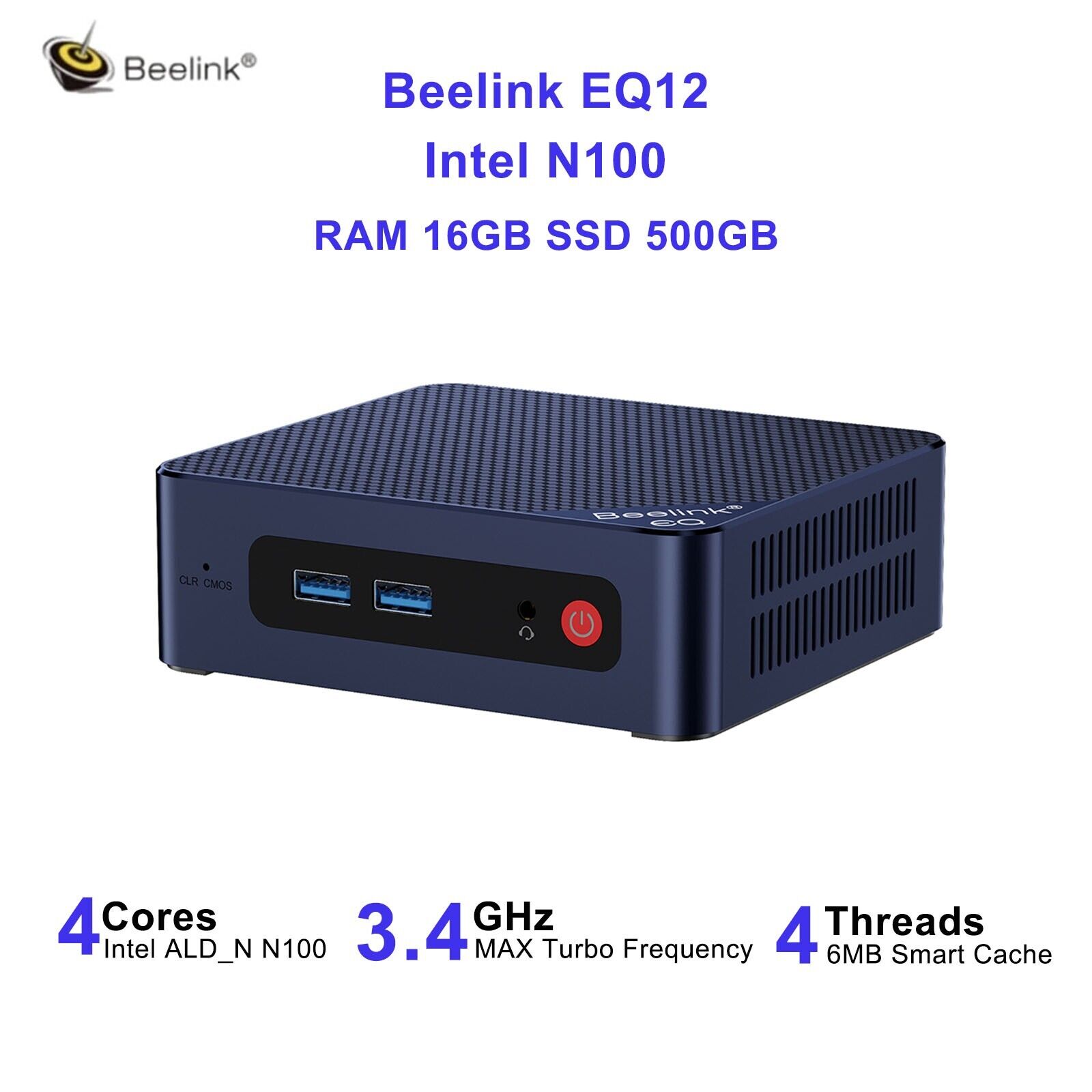 Beelink EQ12 Intel N100 Gaming Office Home Mini PC 16GB 500GB DDR5 DP PC HDMI 4K