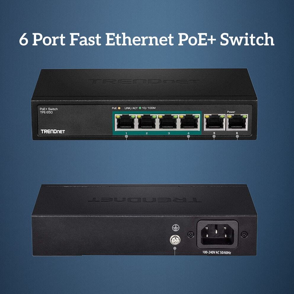 New Trendnet 6 Port Fast Ethernet PoE+ Switch