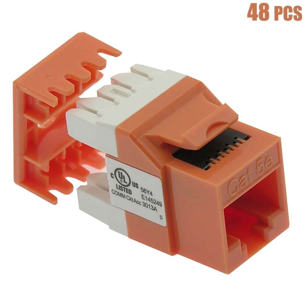 48 Pcs Cat5e RJ45 Network LAN Ethernet Keystone Jack 180° 110 Punch Down Orange