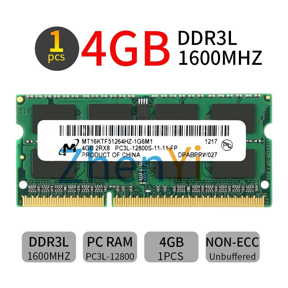 Micron 4GB 2GB DDR3L 1600MHz PC3L-12800S 2Rx8 1.35V SODIMM Laptop RAM Memory AB