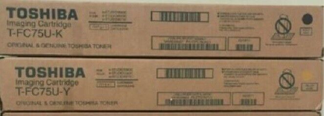 New Genuine Toshiba T-FC75U-Y Yellow & T-FC75U-K Black Toner Cartridges
