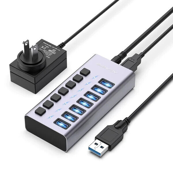 ACASIS Powered USB Hub 7 Ports USB 3.0 Data Hub 12V/2A, Individual On/Off Switch