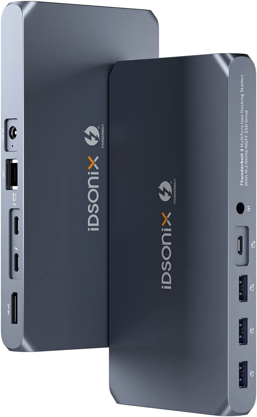 iDsonix Thunderbolt 3 Docking Station Dual 8K@60HZ Display NVMe&SATA for MacBook