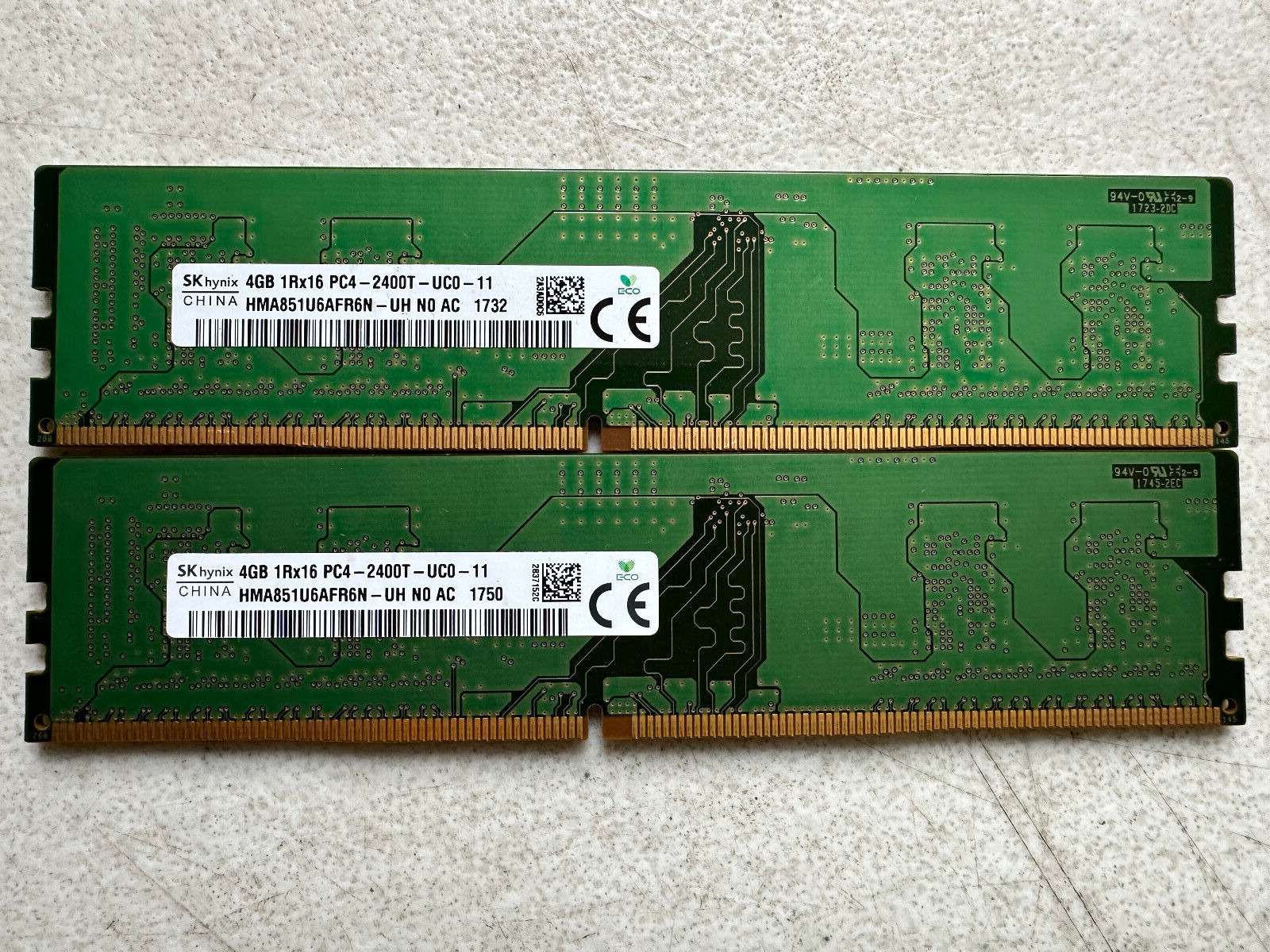 SK hynix 4GB 1Rx16 PC4-2400T | HMA851U6AFR6N | 8GB Total (Lot of 2)