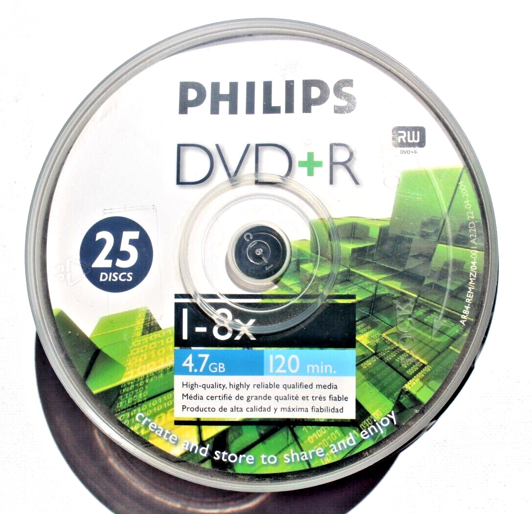 New & Sealed - 25 PHILIPS 4X DVD+R DVD Branded Logo 4.7GB Blank Disc