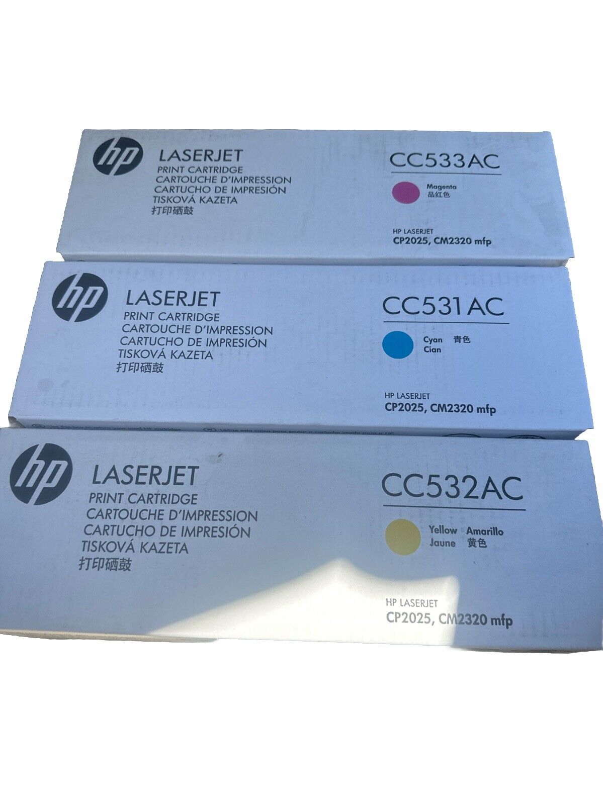 Set of Genuine HP CC531AC Cyan / CC532AC Yellow / CC533AC Magenta 304A Toners