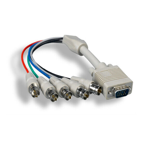 Kentek 1'ft VGA Male to 5BNC RGBHV Female Video Adapter Cord TV PC Monitor GRY