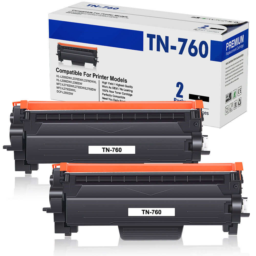 2PK TN760 Toner Cartridge For Brother MFC-L2710DW L2395DW HL-L2370DW DCP-L2550DW