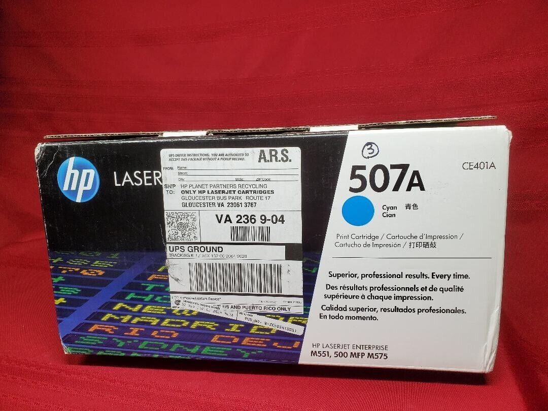 *New* Genuine HP CE401A 507A Cyan Toner LaserJet M551 M570 M575 *DISTRESSED BOX*