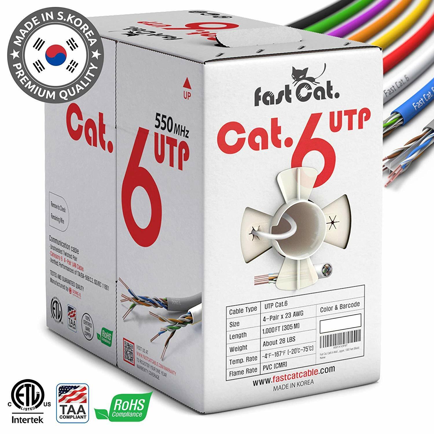 fast Cat. Cat6 Copper Ethernet Cable 1000ft - 23 AWG, CMR, 550MHZ / 10GB UTP LAN