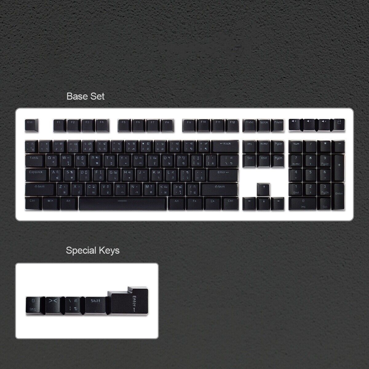 Thai Keycaps for Mechanical Keyboard  Black White Color 113 Keys ABS  OEM