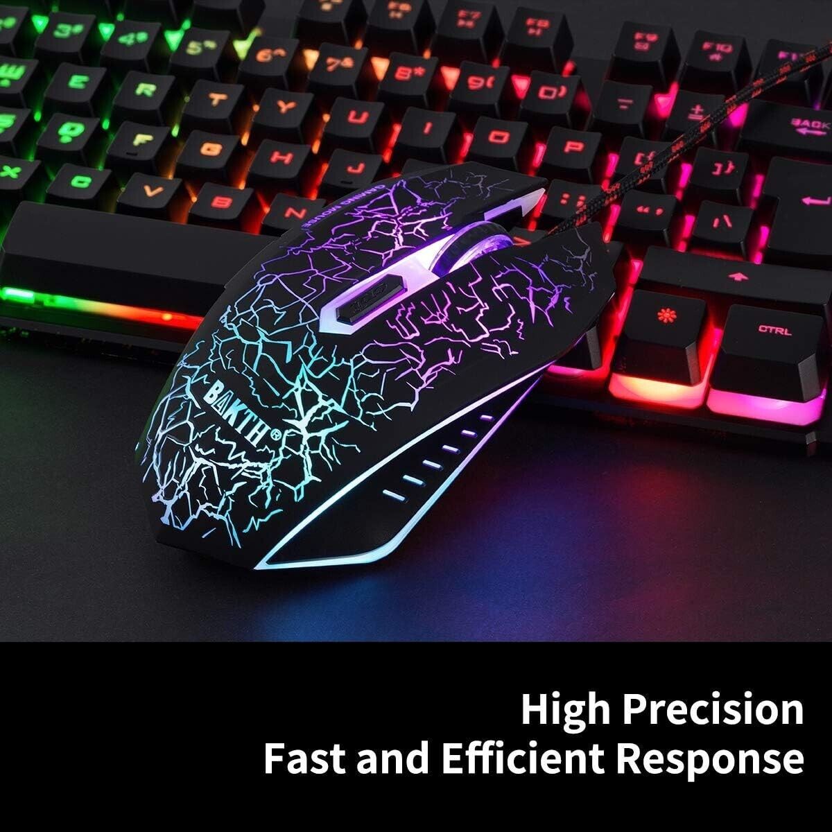 BAKTH Multiple Color Rainbow LED Backlit USB Wired Gaming Mouse 2400 DPI