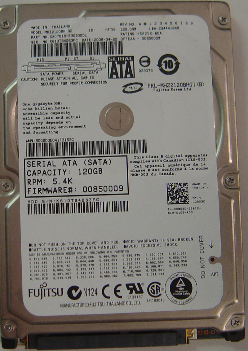 NEW Fujitsu MHZ2120BH 120GB SATA 2.5in 9.5mm Hard Drive New Old Stock USA Seller