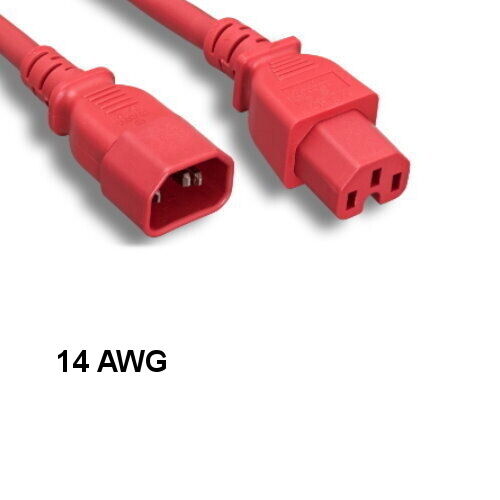 Red Color 3 feet 14AWG Power Cord IEC-60320 C14 to C15 15A/250V SJT Server UPS