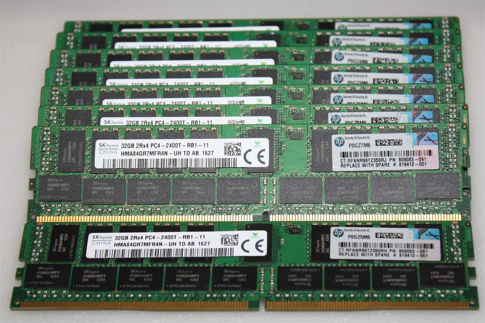 Lot of Eight DDR4 Server RAM: SK Hynix 32GB 2Rx4 PC4-2400T-RB1-11 (1627)/ TESTED