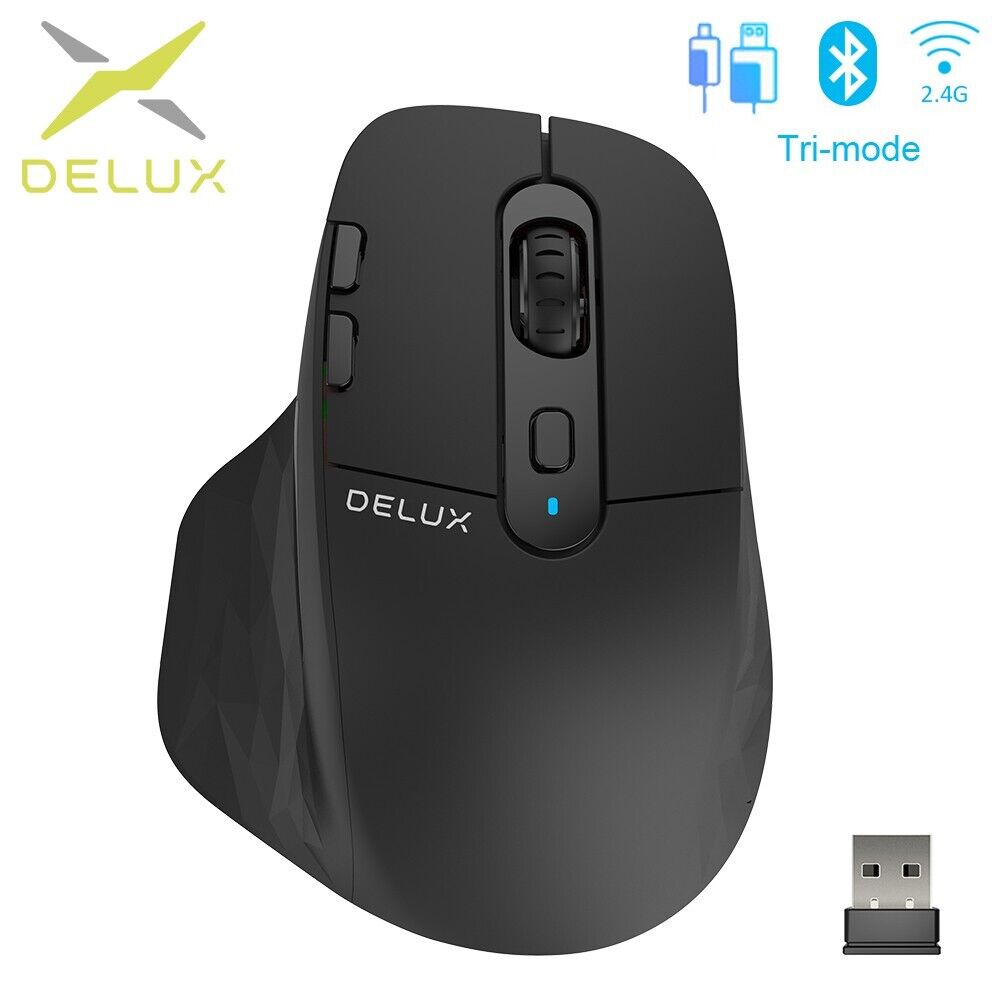 Delux M912 OLED Programmable Rechargeable Bluetooth 3.0 5.0 Wired Wireless Mouse