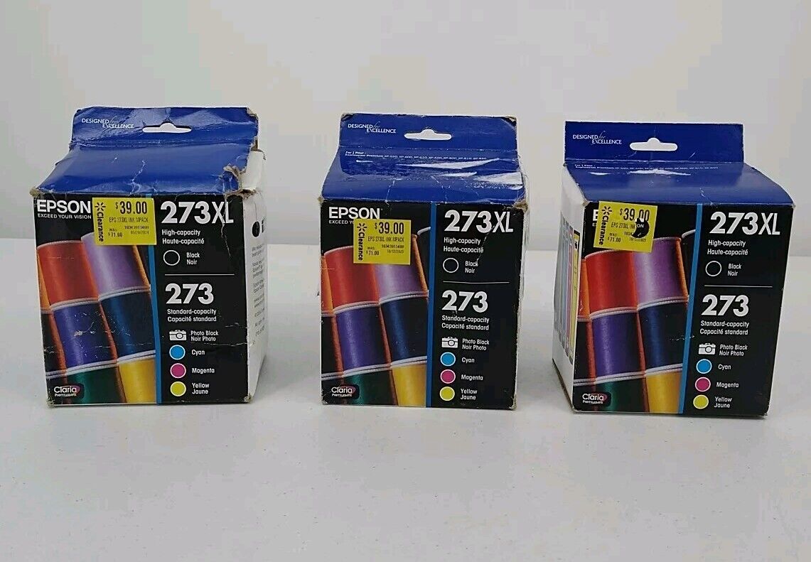 Lot of 3 Epson 273XL Multicolored Claria Cartridge Ink Exp 10/2023 Boxes Damaged