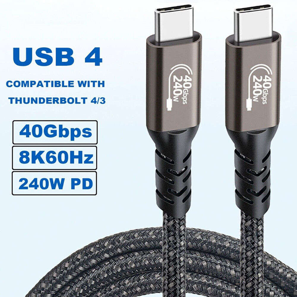 Thunderbolt 4 3 USB-C 4.0 Cable Charger Data 40Gbps PD 240W 8K Video Display