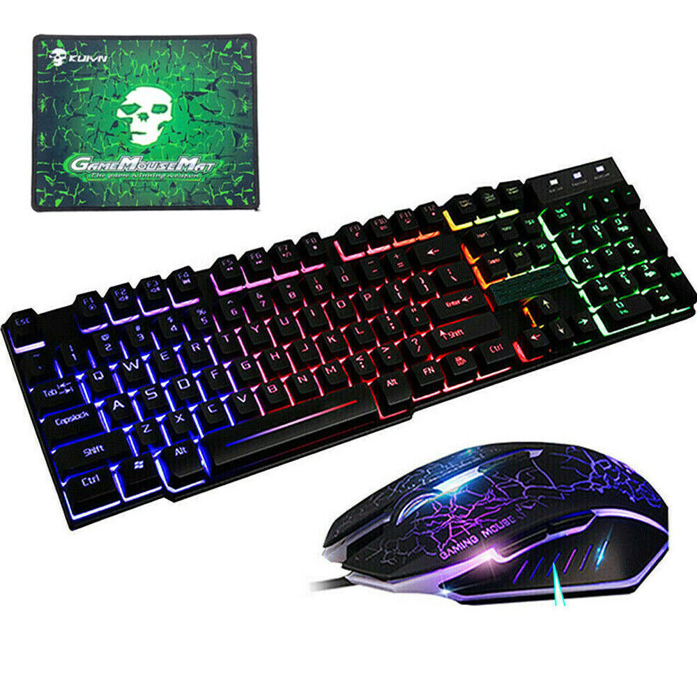 Wireless / Wired Gaming Keyboard Mouse Combo For PC PS4 LED Backlit Rechargeable