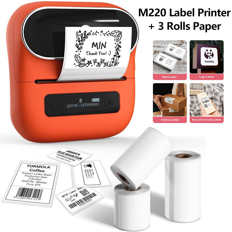 Phomemo M220 Label Printer Label Makers Portable Thermal Printer & 3 Rolls Paper
