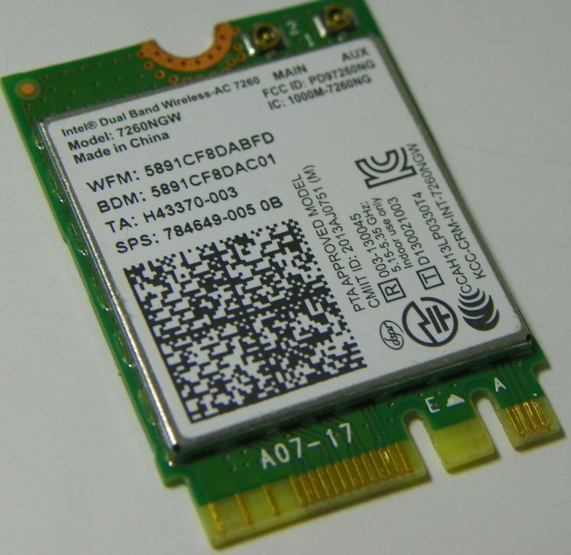New HP OEM P/N 784649-005 Intel Dual Band Wireless-AC 7260 7260NGW BT PCIe NGFF