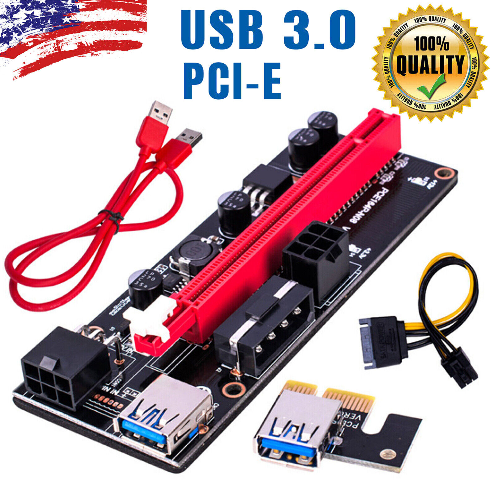 LOT PCI-E 1x to 16x Powered USB3.0 GPU Riser Extender Adapter Card VER009S US