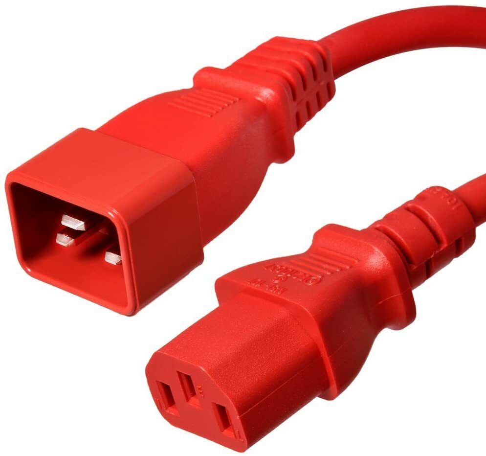 20 PACK LOT 6ft IEC C20 - C13 Red Power Cord 14AWG 15A/1875W 100-250V 2M
