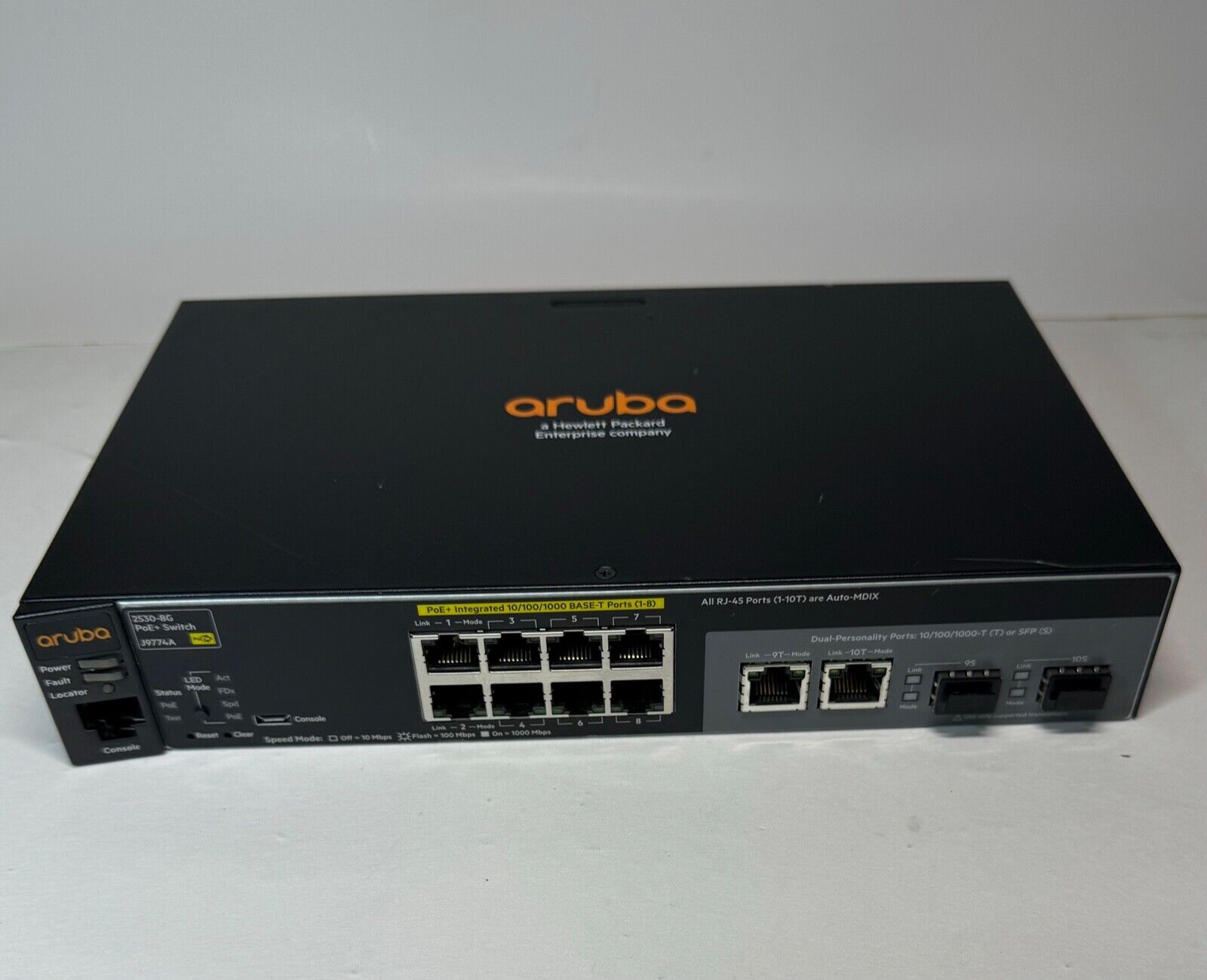 HPE HP Aruba 2530-8G PoE+ 8-Port Gigabit Ethernet Switch J9774A NO/pwr adapter