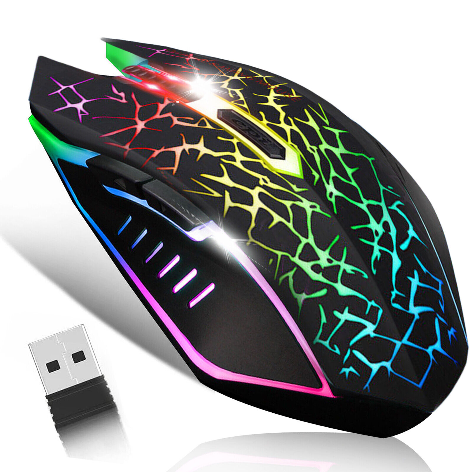 Wireless USB Optical Mice PC Gaming Mouse 7 Colors W/ USB Receiver Rechargeable