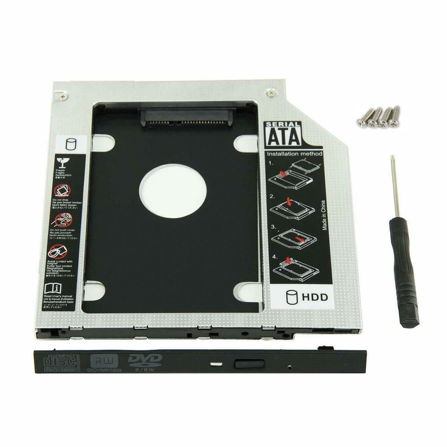 New 9.5mm Universal For SATA 2nd HDD SSD Hard Drive Caddy CD/DVD-ROM Optical Bay