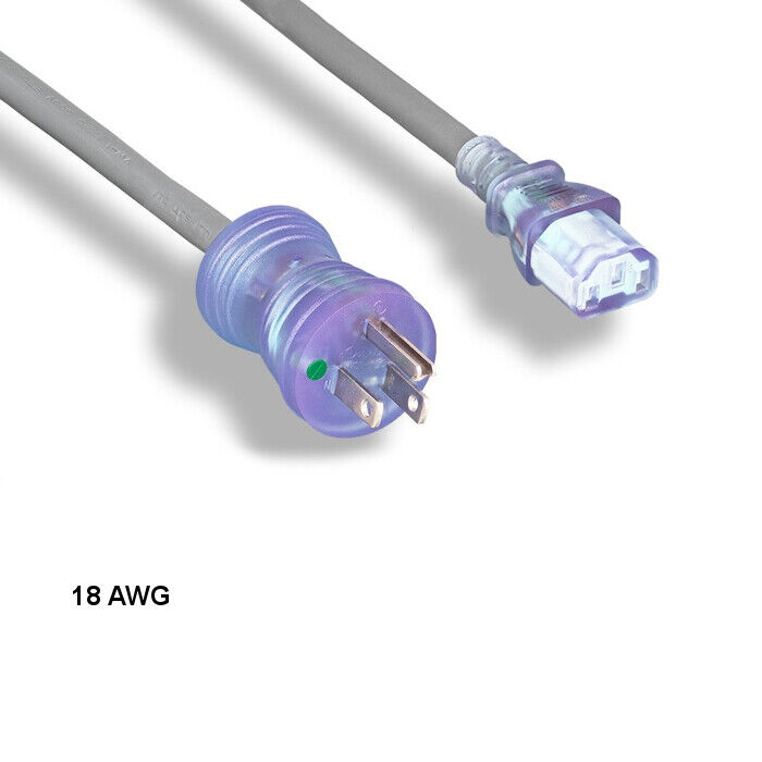 Kentek 15 FT 18 AWG Hospital Grade Power Cord NEMA 5-15P to C13 10A/125V Clr