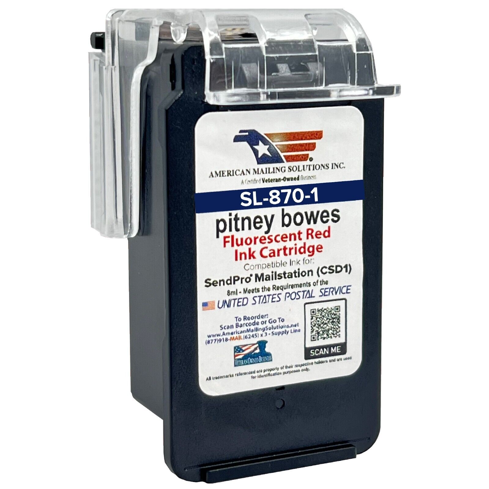 Pitney Bowes SL-870-1 Red Ink Cartridge replacement for the SendPro Mailstation