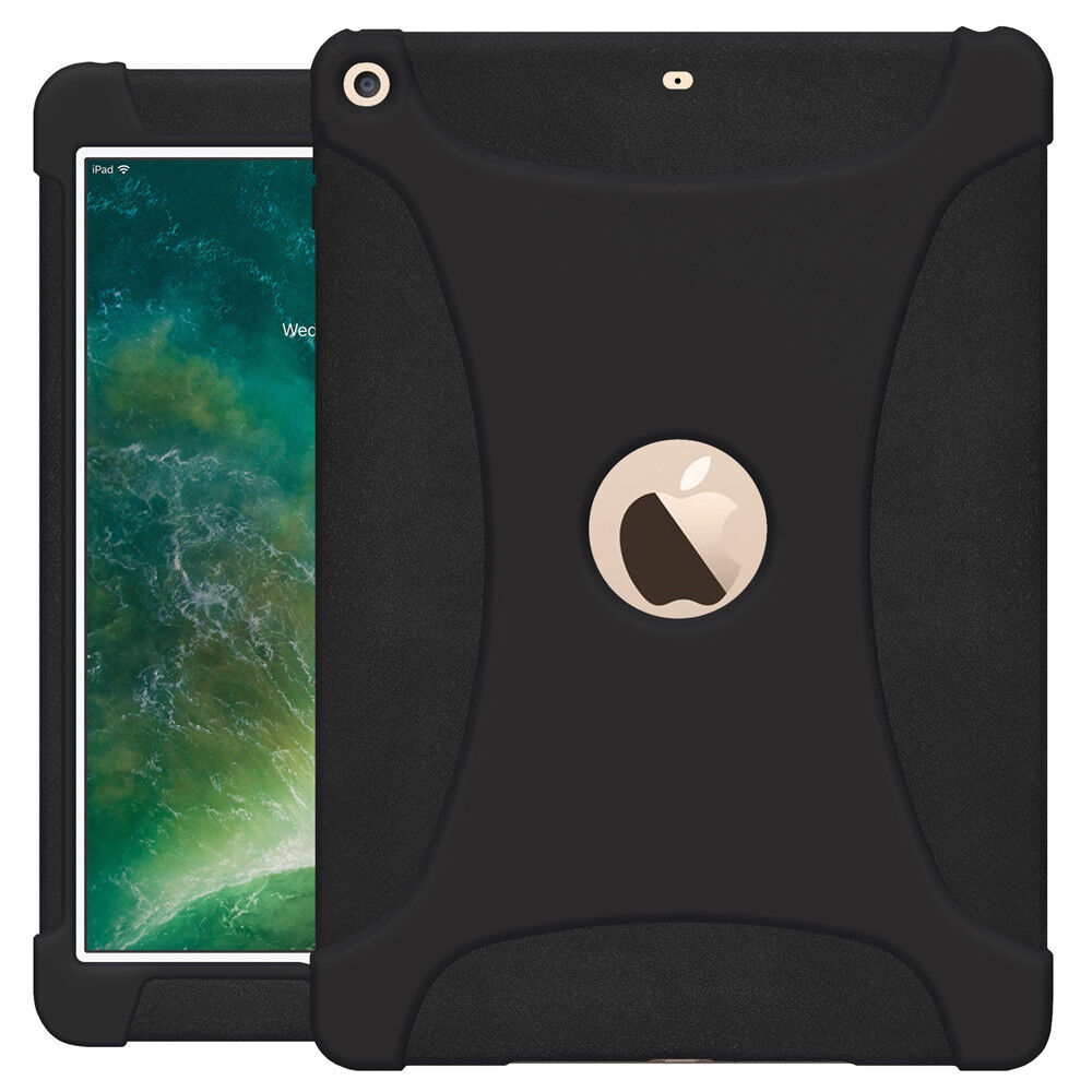 Shockproof Rugged Silicone Skin Fit Jelly Case Cover For Apple iPad 9.7 - Black