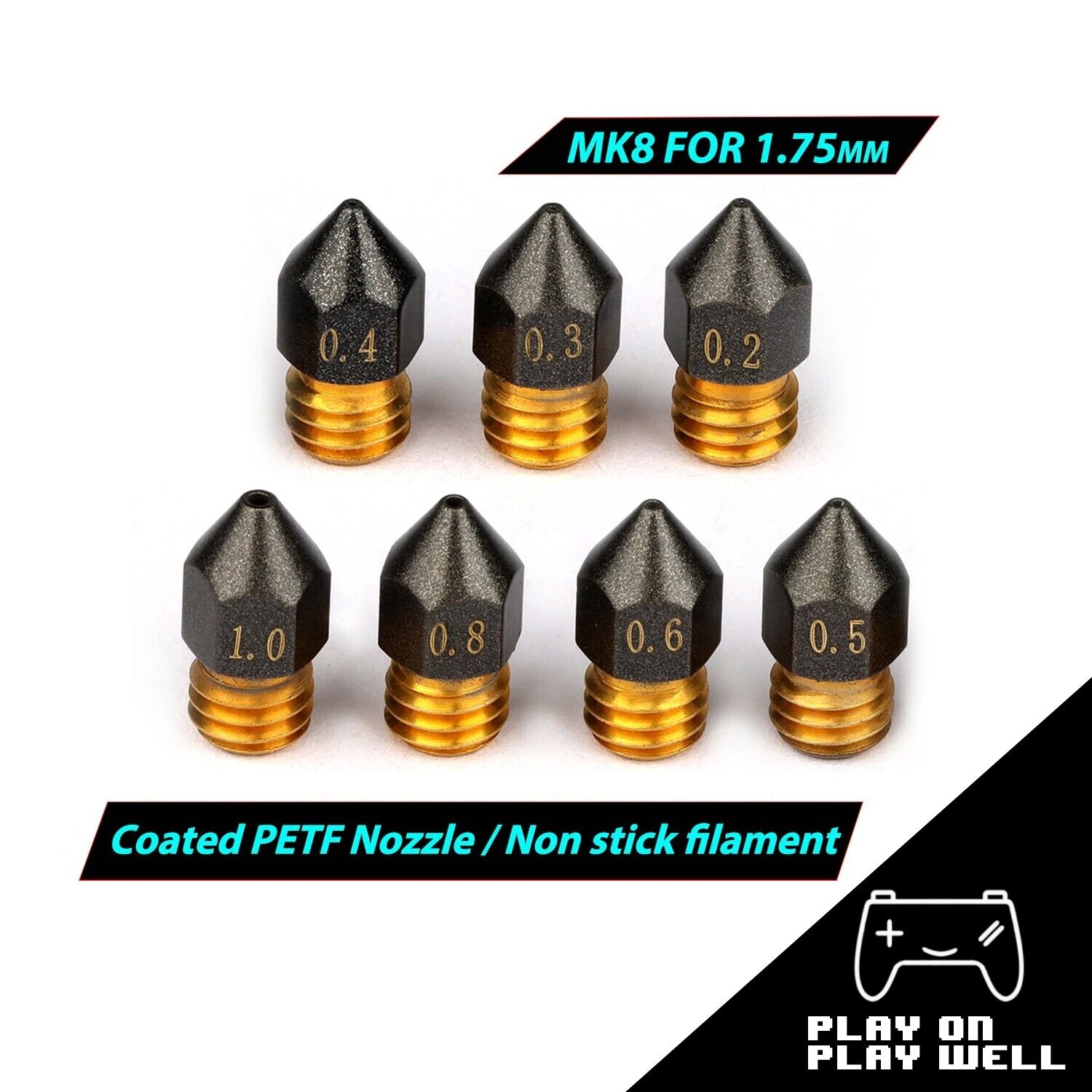 MK8 Brass PTFE Nozzle Coated 0.2-1mm 1.75mm Filament 3D Printer Hotend Extruder