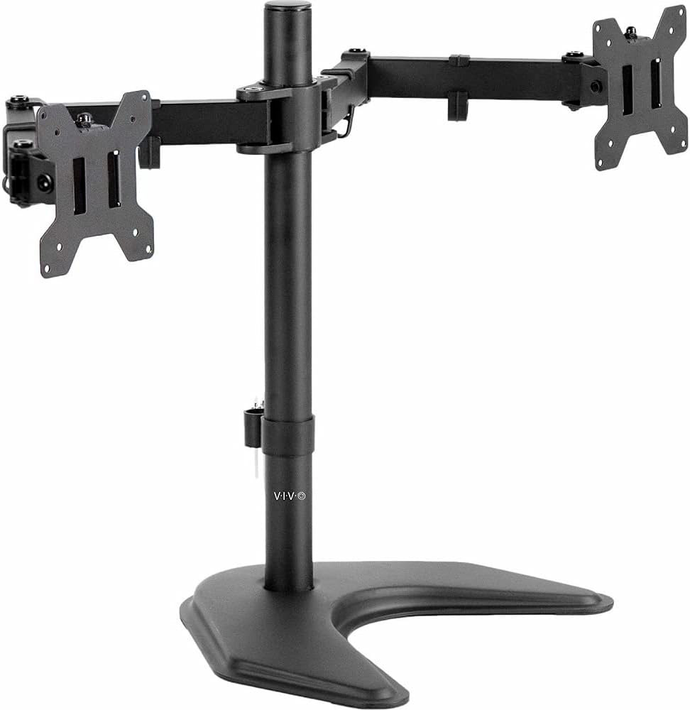 NEW VIVO STAND-V002F Dual LED LCD Monitor Free-Standing Desk Stand for 2 Screens