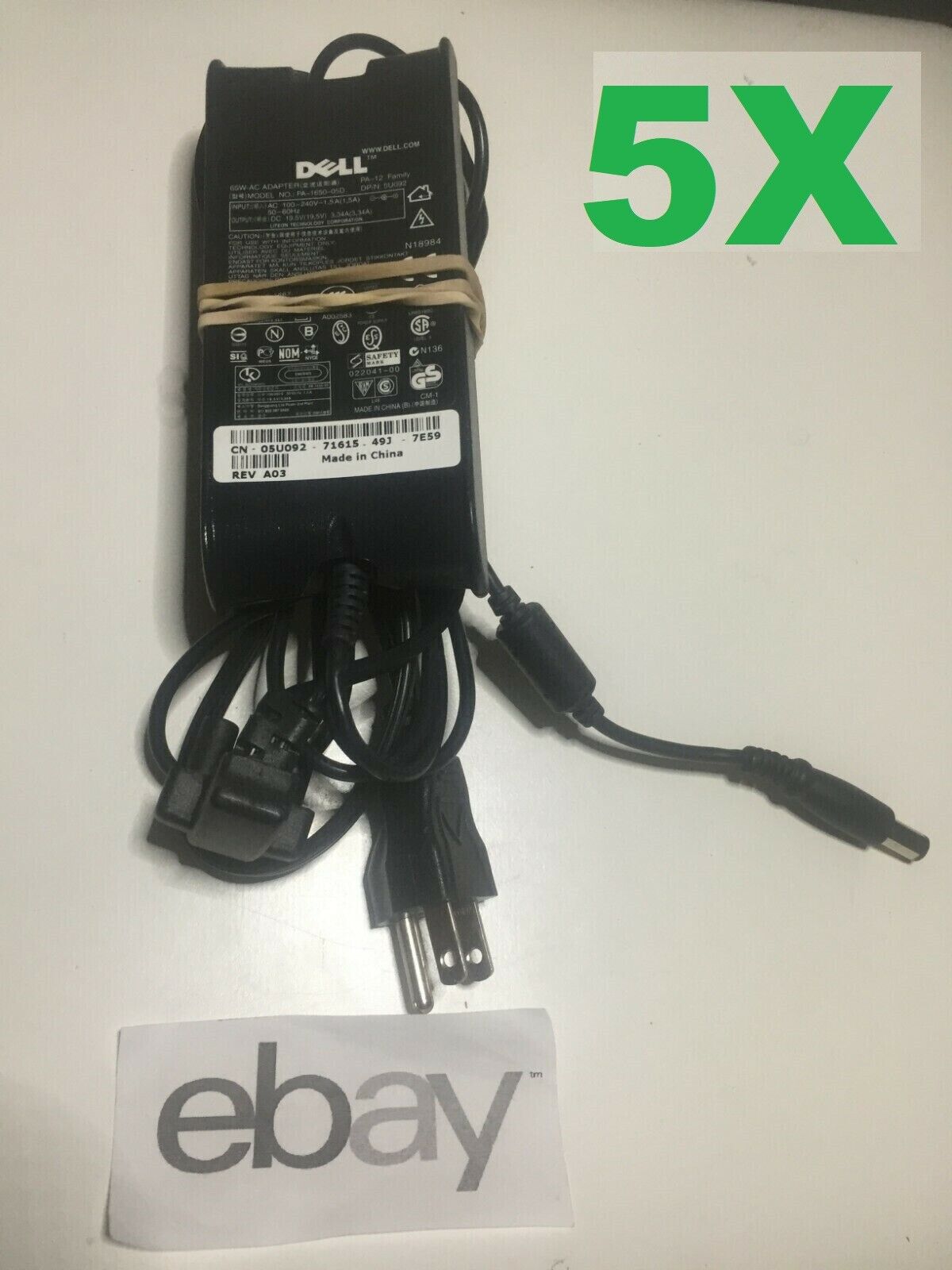 Lot of 5 Genuine Dell PA-12 65W 19.5V 3.34A AC Power Adapter Chargers 