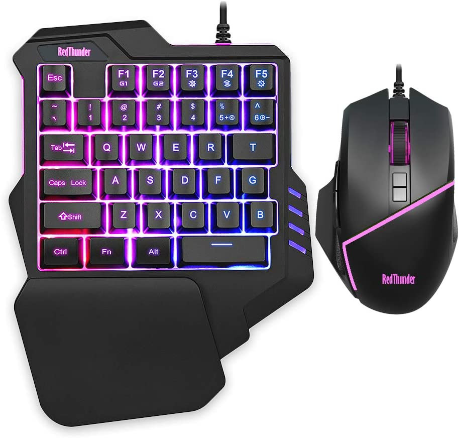 Redthunder One-Handed RGB Gaming Keyboard and Mouse Combo, 35 Keys Mini Gaming