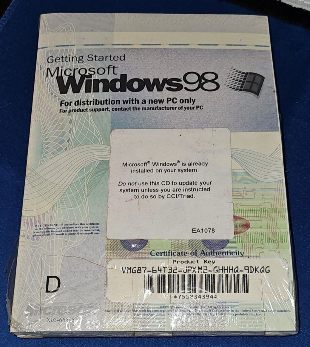 MICROSOFT WINDOWS 98 W/PRODUCT KEY + GETTING STARTED BOOK - IBM NEW