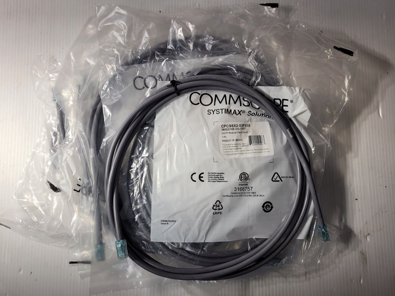 QTY 5X CommScope 360GS10E-DG-10FT CPCSSX2-03F010 U/UTP Modular Patch Cord BLACK