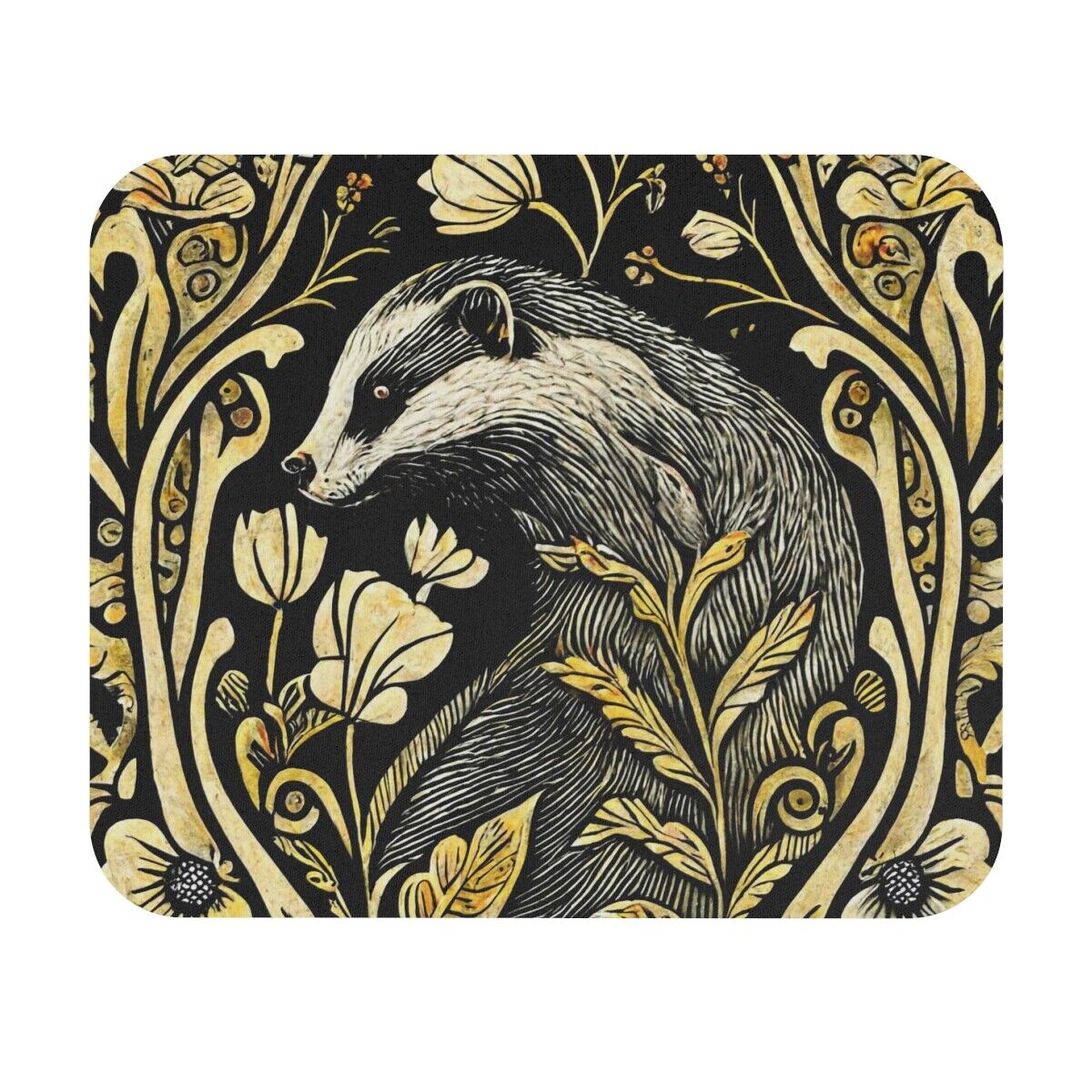 Dark Cottagecore Badger aesthetic mousepad / Cute William Morris Desk top decor