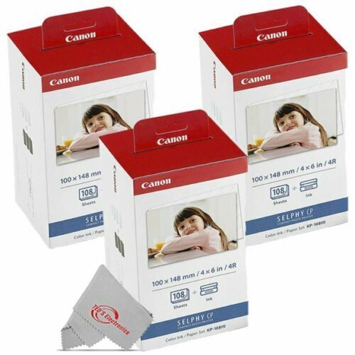 3X Canon KP-108IN Selphy 4x6 Color Ink Paper Set 324 Sheets W/ 9 Toners 3115B001