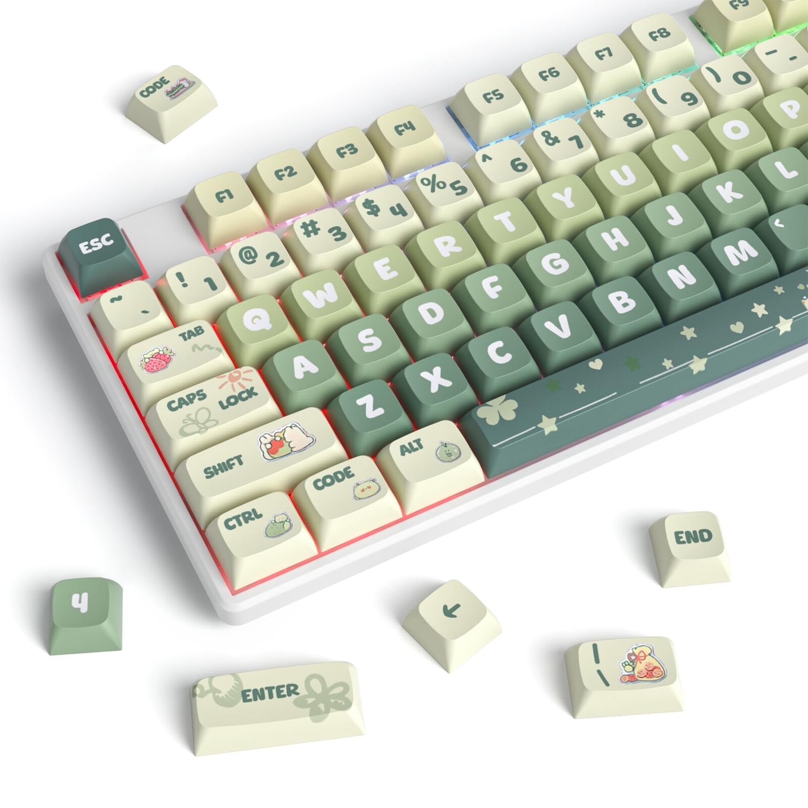 XDA PBT Keycaps 75 Percent, 133 Keys Green Custom Gaming Keycaps 5 Side Dye S...