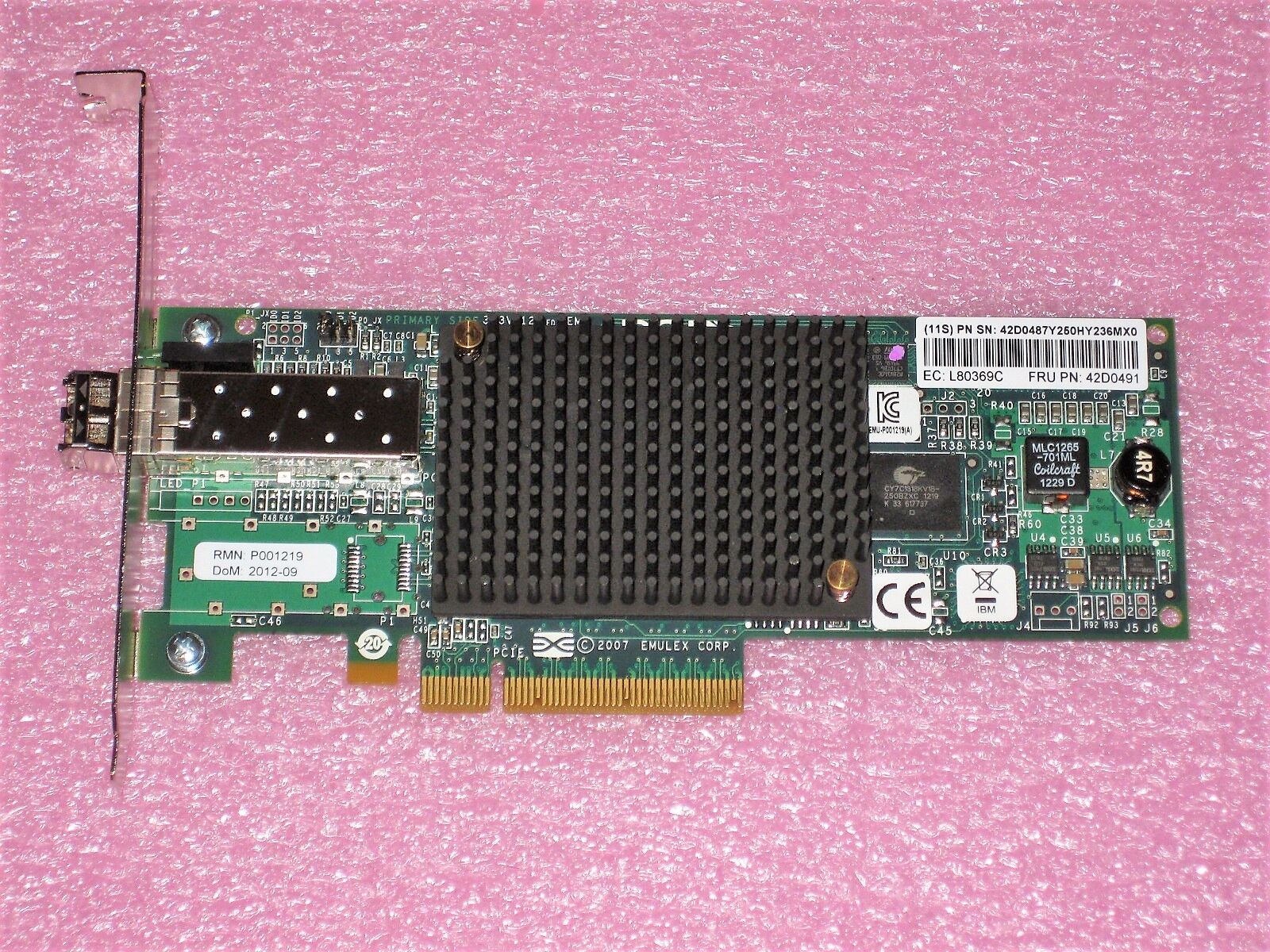 IBM / Emulex LightPulse 8Gbe 1Port SFP+ PCIe LPE12000 42D0485 42D0487 42D0491