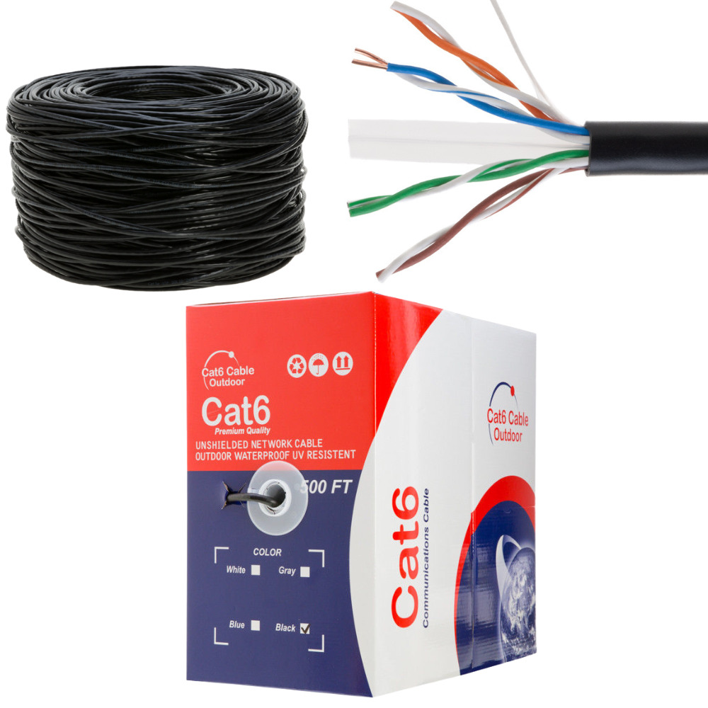 CAT6 Outdoor Cable UTP 23AWG Ethernet Solid Wire UV Rated Direct Burial 500FT