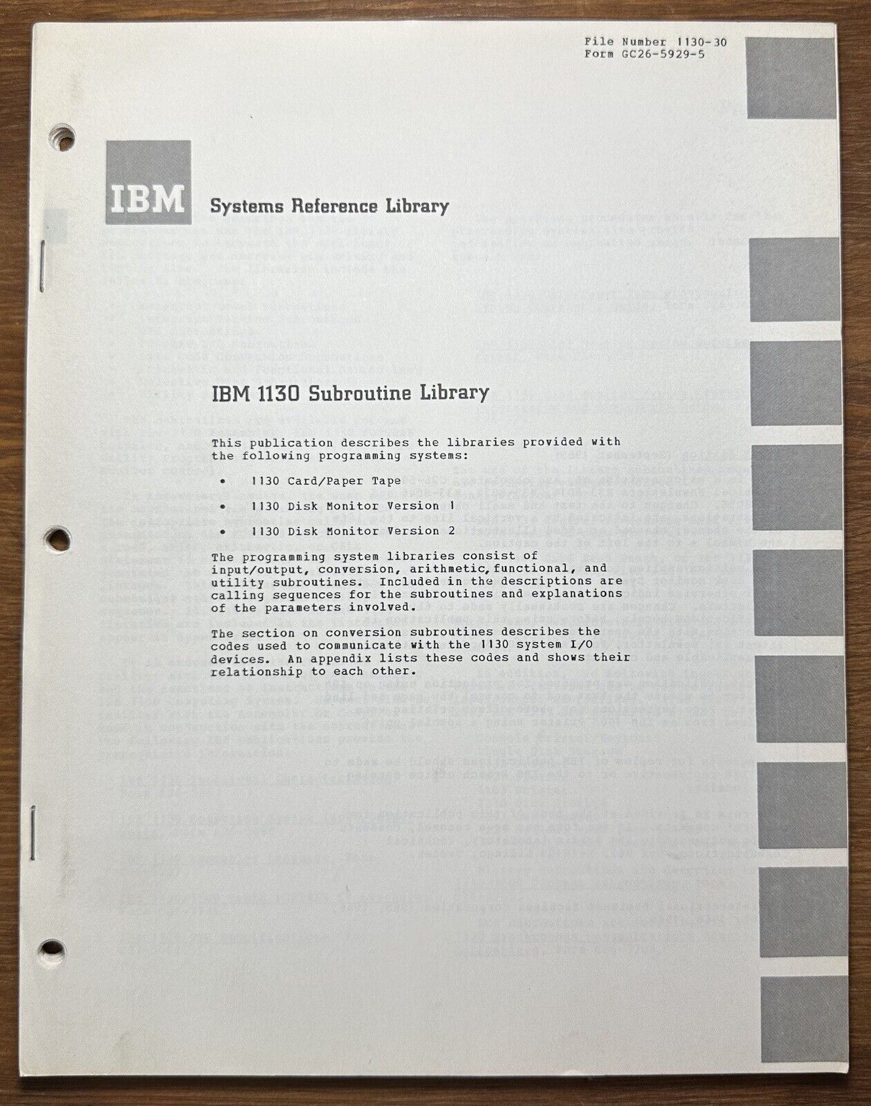 Vintage 1969 IBM Systems Reference Library 1130 Subroutine Library 138 Page Book