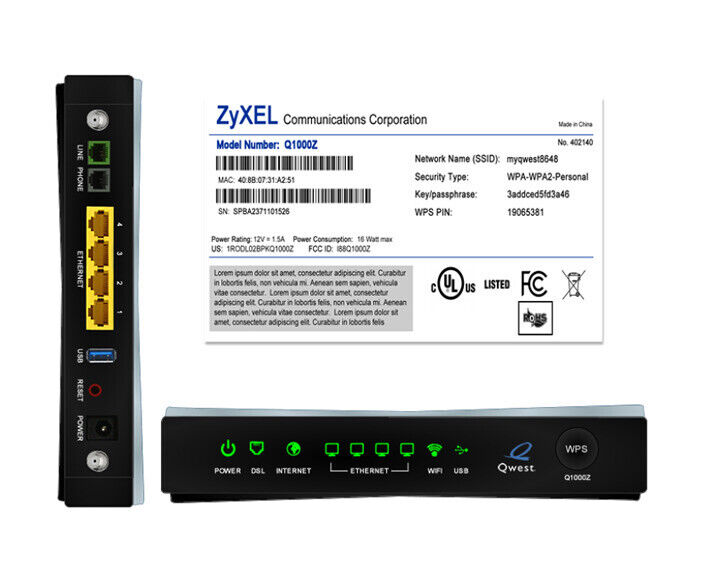 Qwest CenturyLink Approved Zyxel Q1000Z Factory Reset Gigabit Modem & Router