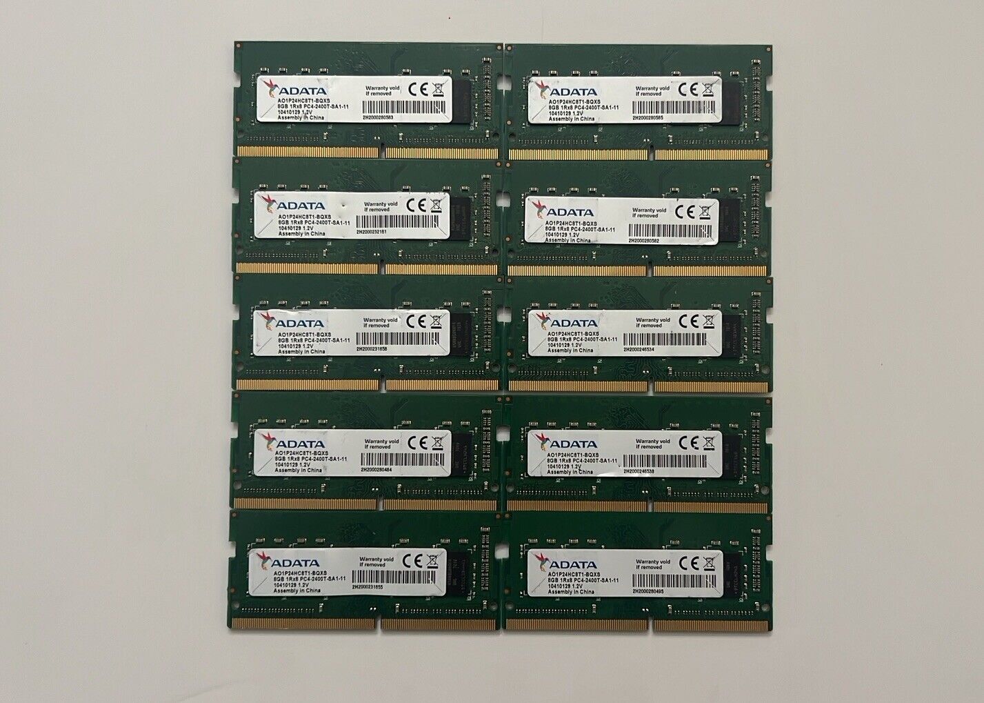 Lot Of 10 ADATA  8GB DDR4 1Rx8 2400MHz PC4-2400T SODIMM Laptop Memory RAM
