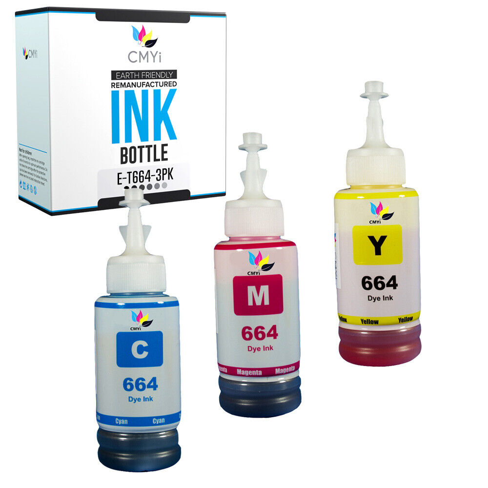 3 PK Color Refill Bottle Ink for Epson 664 CMY Fits Expression ET Workforce