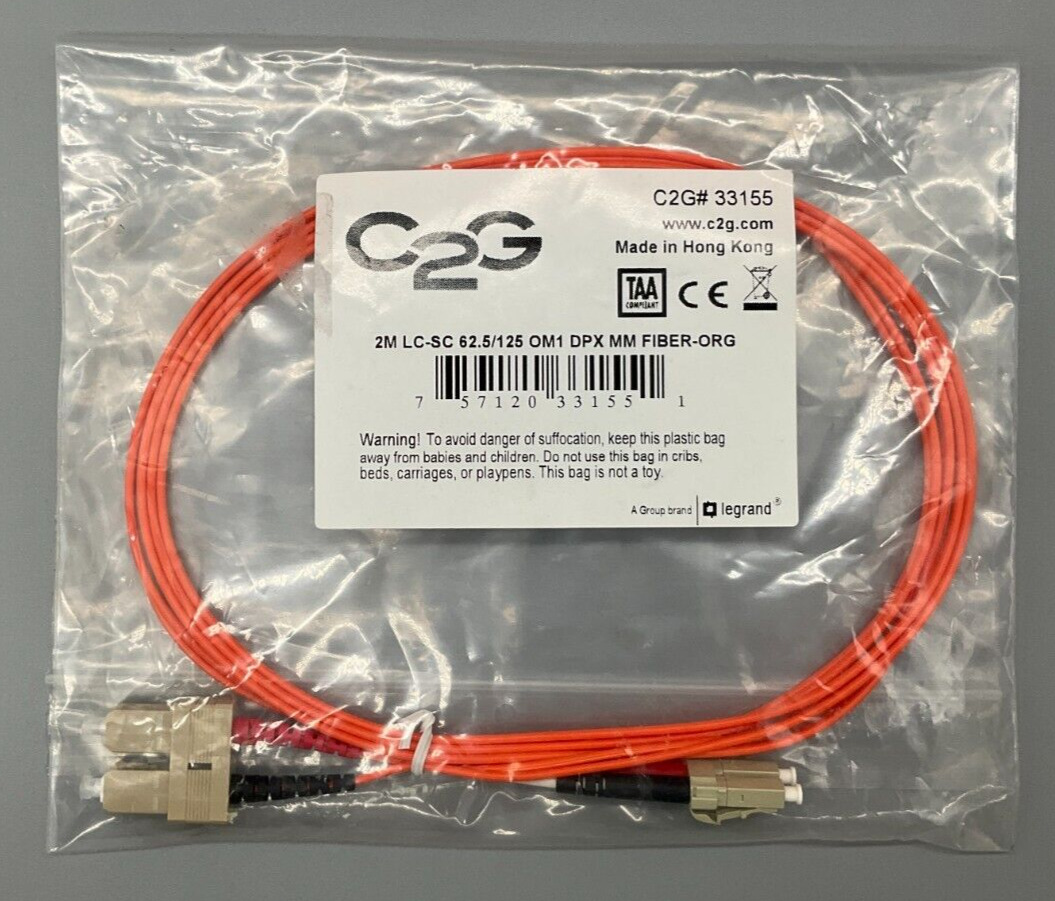 C2G 2m LC-SC 62.5/125 OM1 Duplex Multimode Fiber Cable Orange *NOB*