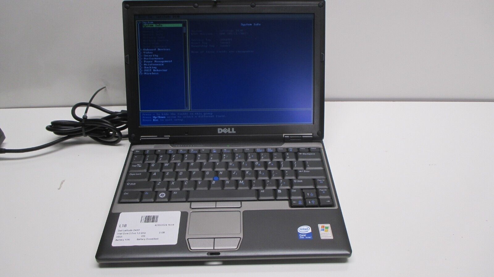 Dell Latitude D430 Laptop Intel Core 2 Duo 2GB Ram No HDD/Battery/HDD Cable